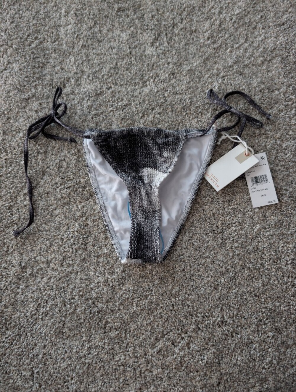 Good American NWT Black Gray Marbled Tie-Side Bikini Bottom 00/0